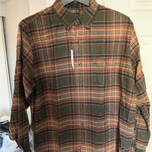J. Crew Cashmere Blend Flannel Shirt in Olive and Tan